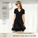 AMII法式复古a字连衣裙女夏季新款赫本风显瘦V领修身裙子 黑色 2XL 175/96A