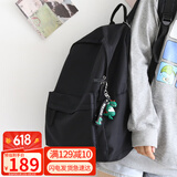 viney背包女双肩包男书包初中高中大学生旅行包小学生三到六年级电脑包时尚大容量简约轻便休闲旅游户外出游韩版运动黑色+恐龙挂件