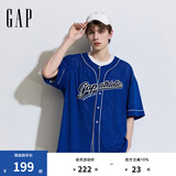 Gap男装夏季撞色线条网面棒球衫透气运动上衣877624 深蓝色 M (170/92A)亚洲尺码