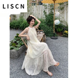 LISCN连衣裙2026夏季新款度假风长女法式感挂脖夏季雪纺温柔风刺绣 白色 S