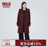 无印良品（MUJI）女式羊毛混牛角扣大衣长款连帽毛呢呢子外套秋冬季外衣女装 深紫红色 M (160/84A)