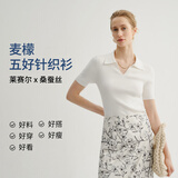 麦檬MM口碑原创版型/精简衣橱/桑蚕丝V领毛针织衫毛衣上衣春秋 POLO领-短袖-米白5G4930282 L