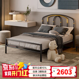 天坛家具床极简风轻奢铁架床宿舍经济型出租屋公寓铁架民宿床宿舍床 【黑色】铁艺床+7cm棕垫 1.5*1.9m
