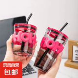 韩系黑粉水杯ins高颜值简约吸管杯竹节杯女咖啡杯随手杯 玫红色竹节杯（一高一矮） 2只