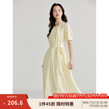 茵曼（INMAN）法式圆弧领莱赛尔醋酸醋纤女装连衣裙2025夏季新品灯笼袖A字裙子 浅梨花黄 L