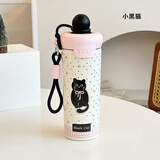 畅印水杯女新款2025高颜值保温杯大容量吸管杯学生上学专用冰霸茶杯子 小黑猫【带提绳】 600ml