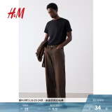 H&M男装女装T恤夏季休闲半袖正肩内搭打底衫简约上衣纯棉短袖0685816 黑色 XL 180/116