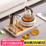 瓷牌茗茶具（cipaiming teaset） 电陶炉煮茶器煮茶壶茶炉家用小型电茶炉加厚耐热玻璃茶壶 绳编壶6彩8件+架道+白桃心炉+盘