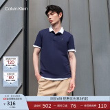 Calvin Klein Jeans夏季男士商务半开襟翻领ck字母印花透气短袖POLO衫J319635 CIK-藏蓝色 XL （建议170-190斤）