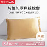 慈云纯色真丝枕套 19姆米100%桑蚕丝绸单面枕头套单只装砂硕金74*48cm