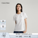 Calvin Klein Jeans夏季女士简约ck印花休闲纯色圆领舒适打底短袖T恤J221165 YAF-月光白 S （推荐80-95斤）
