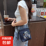 日系ins百搭刺绣束口小方包手机包女时尚尼龙包高级感单肩斜跨包 藏青色万里马斜挎包/ 均码