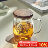 忆壶茶 玻璃茶杯茶具喝水杯子茶道杯 绿茶杯红茶带过滤竹木盖泡茶杯 黑胡桃木盖500ML