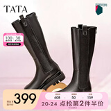 他她（TATA）厚底长筒靴女靴英伦加绒保暖骑士靴高筒靴秋冬新WXK02DG3 黑色（绒里） 36