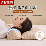 九洲鹿枕头荞麦壳三角连体枕护颈椎助睡眠牵引枕可拆卸组合枕芯雅纹荞韵