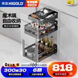 悍高（HIGOLD）厨房橱柜调味篮双层上下分离阻尼导轨抽屉式收纳架调味拉篮 350柜3层-调味篮+工具抽