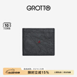 GROTTO个乐经典羊皮短款钱包手工真皮多卡位卡夹卡包情侣520礼物 经典黑（木马）