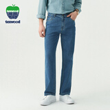 texwood苹果男士牛仔裤新款商务通勤休闲裤透气棉石磨直筒长裤 蓝色 30