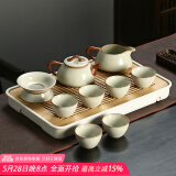 唐丰功夫茶具套装家用客厅小套泡茶小茶台日式茶盘简易小茶具整套 春羡长方(白)+汝窑石瓢9头 1件
