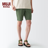 无印良品 MUJI 男式 棉水洗府绸 短裤休闲短裤男款夏季纯棉全棉AED14A2S 卡其绿 M