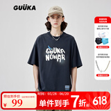古由卡（GUUKA）xSANK纯棉短袖潮牌t恤男士2025夏季新款刘宇同款嘻哈夏装上衣宽松 深灰F7587 XL