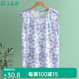 AB女纯棉无袖背心圆领印花妈妈上衣汗衫家居服 蓝底太阳花 XL