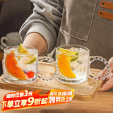 青苹果无铅玻璃茶杯加厚雕花把杯水杯饮料杯高颜值复古雕花杯六只