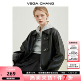 VEGA CHANG机车风皮衣女春秋季2025年韩版bf风一字扣PU皮夹克短外套 黑色 M