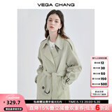 VEGA CHANG风衣外套女2025年春秋新款中长款高级感纯色大衣 豆沙绿 M