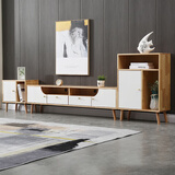 舒歌电视柜实木落地茶几组合小户型客厅抽屉电视机组合柜电视柜全实木 白色 1.8米电视柜+高矮边柜组合