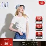 Gap女装夏季纯棉镂空字母印花logo短袖T恤宽松上衣546498 牛奶白 160/80A(S)亚洲尺码
