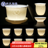 苏氏陶瓷（SUSHI CERAMICS）中国白瓷茶具莲花羊脂玉功夫茶具德化陶瓷礼盒装（亚光8杯）