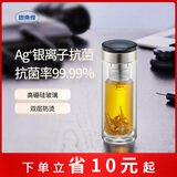 思乐得（SOLIDWARE）银离子抗菌杯双层玻璃杯养生办公泡茶杯耐高温防烫带茶漏隔热防爆 抗菌款（水晶玻璃钢盖）350ml