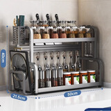 王星和月厨房调料置物架筷子刀架台面多功能调味品厨具用品收纳架多层架子 枪灰色【加高双层50cm】升级套装