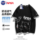 NASA GISS短袖t恤男夏季假两件上衣卡通印花男士宽松圆领半袖 黑色 4XL 
