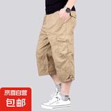 夏季薄款七分裤男运动纯棉男士流行休闲中裤宽松工装裤男潮流短裤 卡其色 【工装七分短裤】 L