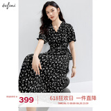 伊芙丽（eifini）伊芙丽V领围裹式收腰显瘦碎花连衣裙女2024夏装新款气质碎花裙 黑色 长款 S 155/80A