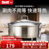 Momscook 不锈钢煲汤锅电磁炉通用火锅复底火锅盆平底双耳汤锅锅具 28x8.5cm 4L火锅 28cm