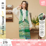 两三事法式油画连衣裙女2025春季新款绿色中长款裙子梵高不枉人间 绿色 L
