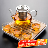 瓷牌茗茶具（cipaiming teaset） 透明玻璃茶具整套套装家用功夫茶壶茶杯会客泡茶器 透明八骏壶4玉兰杯+小四方盘