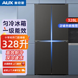 奥克斯冰箱四开门十字对开门双循环大容量节能省电家用双开门厨房超薄嵌入式变频风冷无霜电冰箱 328升一级能效【变频】匀冷微霜超薄