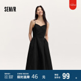 森马连衣裙女显瘦V领吊带裙年收腰裙子礼服简约长裙107424114025