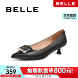 百丽方扣高跟鞋女秋季舒适羊皮细跟单鞋Z2N2DCQ3 黑色 37