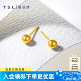 谢瑞麟（TSL）足金黄金耳钉光面圆球简约耳环气质小坠耳饰YK259 约1.3g 工费220元