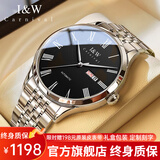 I&W CARNIVAL HWGUOJI瑞士IW品牌手表男机械表全自动男士手表前十名夜光时尚男表礼物男 银钢灰面|礼盒包装|定制刻字