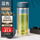 希乐双层玻璃杯大容量带茶隔水杯男士商务泡茶杯女办公杯格调蓝520ml