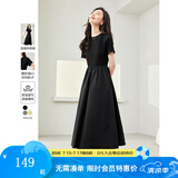 梵希蔓简约通勤黑色短袖连衣裙女2025年夏季新款收腰显瘦小黑裙子 M6986 黑色 M