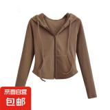 德绒纯欲风连帽开衫卫衣外套女春秋季修身休闲显瘦长袖短款上衣潮 咖色 M