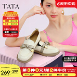 他她（TATA）通勤百搭乐福鞋2024春季新款方跟小皮鞋女单鞋WCPA1AA3 米白 36