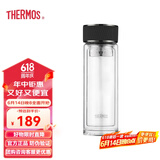 膳魔师（THERMOS）双层玻璃杯商务办公高档水杯男士泡茶杯车载水杯茶水分离父亲节 TCJGA-400-D-BK短茶隔